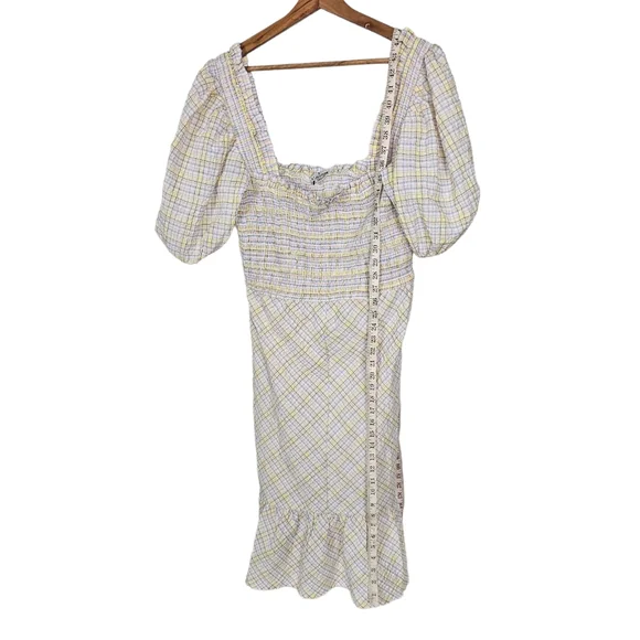 Ganni Searsucker Multi Color SmockedDress Check Plaid Size 44 US 12